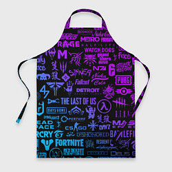 Фартук кулинарный Неоновые лого игр, цвет: 3D-принт