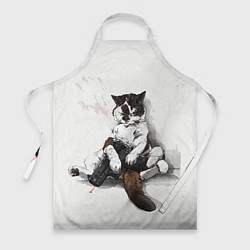 Фартук кулинарный Котик с пистолетом на стене мем, цвет: 3D-принт