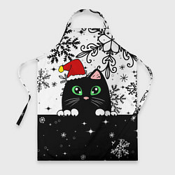 Фартук кулинарный Новогодний кот в колпаке Санты, цвет: 3D-принт