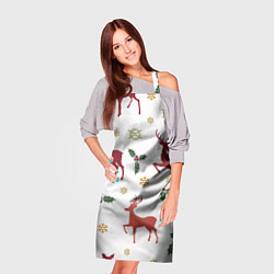 Фартук кулинарный Новогодние Олени Снежинки, цвет: 3D-принт — фото 2
