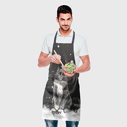Фартук кулинарный Новогодний Черный кот в кружке, цвет: 3D-принт — фото 2