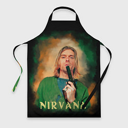 Фартук кулинарный Nirvana - Kurt Cobain with a gun, цвет: 3D-принт