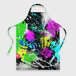 Фартук кулинарный Разноцветные пятна краски на черном фоне, цвет: 3D-принт
