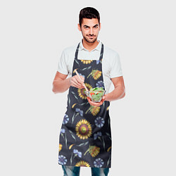 Фартук кулинарный Подсолнухи и васильки на темном фоне, цвет: 3D-принт — фото 2