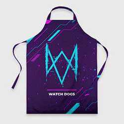 Фартук кулинарный Символ Watch Dogs в неоновых цветах на темном фоне, цвет: 3D-принт