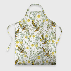 Фартук кулинарный Цветы Жёлтые С Птицами, цвет: 3D-принт