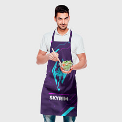 Фартук кулинарный Символ Skyrim в неоновых цветах на темном фоне, цвет: 3D-принт — фото 2