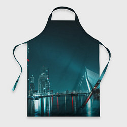 Фартук кулинарный Неоновый мост и город - Светло-синий, цвет: 3D-принт