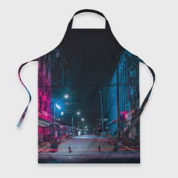 Фартук кулинарный Неоновая пустая улица города - Синий, цвет: 3D-принт