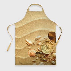 Фартук кулинарный Композиция из ракушек и компаса на песке, цвет: 3D-принт