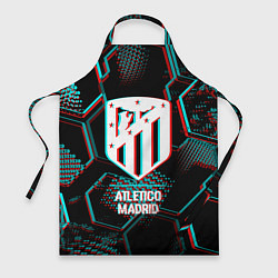 Фартук кулинарный Atletico Madrid FC в стиле glitch на темном фоне, цвет: 3D-принт
