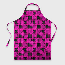 Фартук кулинарный Black and pink hearts pattern on checkered, цвет: 3D-принт