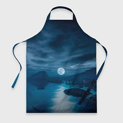 Фартук кулинарный Пейзаж озера, берега и луны - Dear Esther, цвет: 3D-принт