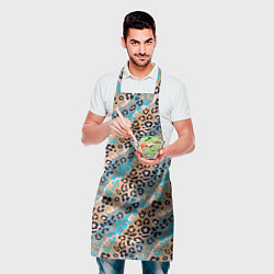 Фартук кулинарный Леопардовый узор на синих, бежевых диагональных по, цвет: 3D-принт — фото 2