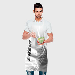 Фартук кулинарный Chery speed на светлом фоне со следами шин: надпис, цвет: 3D-принт — фото 2
