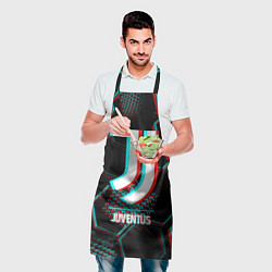 Фартук кулинарный Juventus FC в стиле glitch на темном фоне, цвет: 3D-принт — фото 2