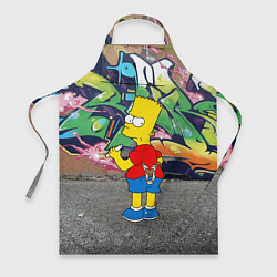 Фартук кулинарный Хулиган Барт Симпсон на фоне стены с граффити, цвет: 3D-принт