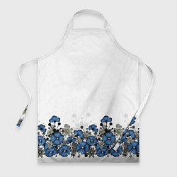 Фартук кулинарный Синий цветочный узор -кайма, цвет: 3D-принт