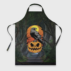 Фартук кулинарный Ворон, сидящий на тыкве - Halloween, цвет: 3D-принт