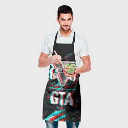 Фартук кулинарный GTA в стиле glitch и баги графики на темном фоне, цвет: 3D-принт — фото 2