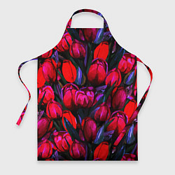 Фартук кулинарный Тюльпаны - поле красных цветов, цвет: 3D-принт