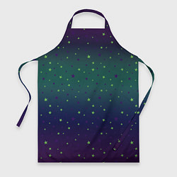 Фартук кулинарный Неоновые зеленые и сиреневые звезды на темно зелен, цвет: 3D-принт