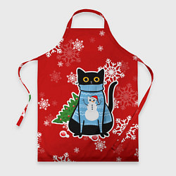 Фартук кулинарный Котик в свитере с ёлочкой, цвет: 3D-принт