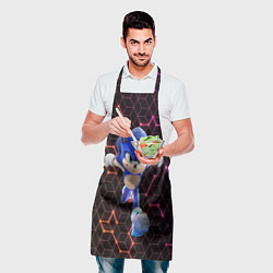 Фартук кулинарный Соник и неоновый геометрический фон, цвет: 3D-принт — фото 2