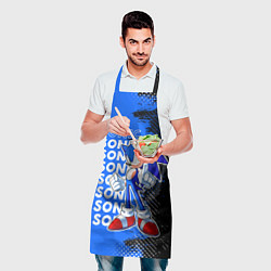 Фартук кулинарный Соник на синем фоне, цвет: 3D-принт — фото 2