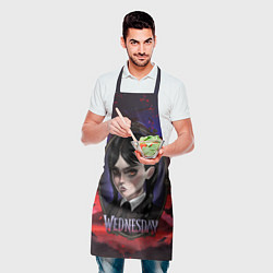 Фартук кулинарный Уэнсдэй в винтажной раме на фоне заката, цвет: 3D-принт — фото 2