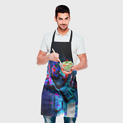 Фартук кулинарный Неоновый воин в стиле киберпанк, цвет: 3D-принт — фото 2