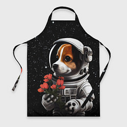 Фартук кулинарный Щенок космонавт с тюльпанами, цвет: 3D-принт