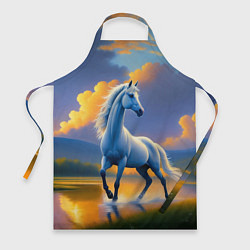 Фартук кулинарный Белая лошадь на рассвете, цвет: 3D-принт