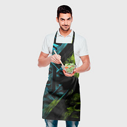 Фартук кулинарный Зеленые и синие абстрактные листья, цвет: 3D-принт — фото 2