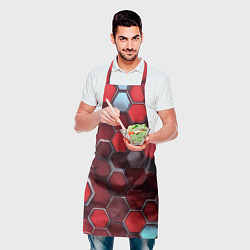 Фартук кулинарный Cyber hexagon red, цвет: 3D-принт — фото 2