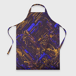 Фартук кулинарный Киберпанк линии синий и жёлтый, цвет: 3D-принт