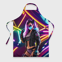 Фартук кулинарный Cool girl - cyberpunk - neon glow, цвет: 3D-принт