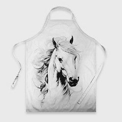 Фартук кулинарный Лошадь белая на ветру, цвет: 3D-принт
