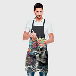 Фартук кулинарный Улыбающийся скелет среди цветов, цвет: 3D-принт — фото 2