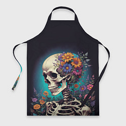 Фартук кулинарный Скелет с яркими цветами, цвет: 3D-принт