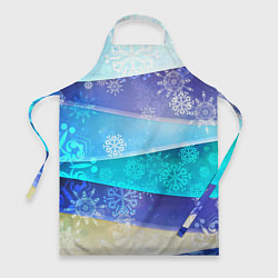 Фартук кулинарный Абстрактный синий волнистый фон со снежинками, цвет: 3D-принт