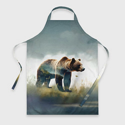 Фартук кулинарный Минималистичный пейзаж с медведем акварель, цвет: 3D-принт