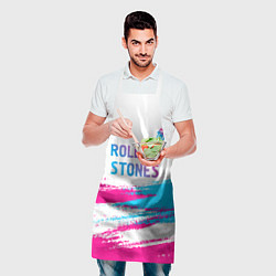 Фартук кулинарный Rolling Stones neon gradient style посередине, цвет: 3D-принт — фото 2