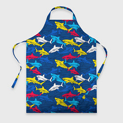 Фартук кулинарный Разноцветные акулы на глубине, цвет: 3D-принт