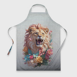Фартук кулинарный Голова льва в цветах на холсте, цвет: 3D-принт
