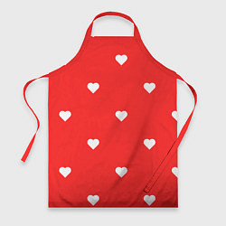 Фартук кулинарный Белые сердца на красном фоне, цвет: 3D-принт