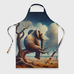 Фартук кулинарный Слон сидит на ветке дерева в пустыне, цвет: 3D-принт