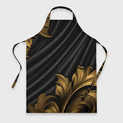 Фартук кулинарный Лепнина золотые узоры на черной ткани, цвет: 3D-принт