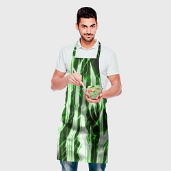 Фартук кулинарный Зелёные неоновые полосы на чёрном фоне, цвет: 3D-принт — фото 2