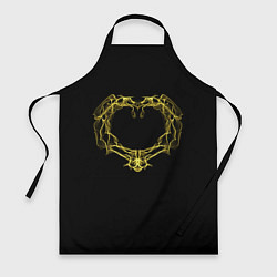 Фартук кулинарный Сердце желтыми энергетическими линиями на черном, цвет: 3D-принт
